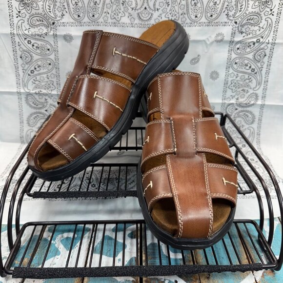 New Dexter Casual Slip On Sandal Brown Vegan Lightweight Mens Size 12 - Picture 1 of 11